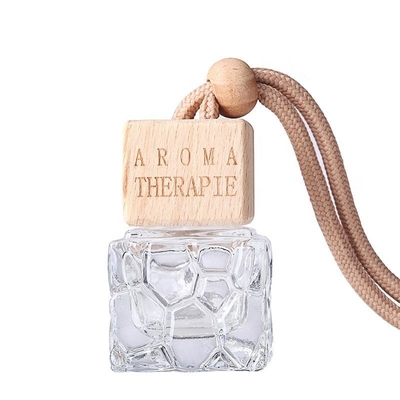 Good price 7ml Square Honeycomb Glass Hanging Car Air Freshener Bottle With Wood Lid Brown Rope online