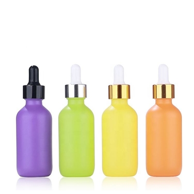 Good price 60ml Frosted Amber Colorful Boston Round Bottles Essential Oil Glass Dropper Bottle online