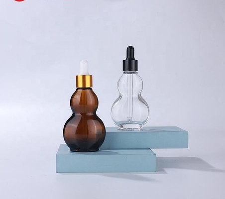 Good price Empty Amber Glass Bottle Double Gourd Flat Shaped Glass Dropper Serum Bottle 30ml online