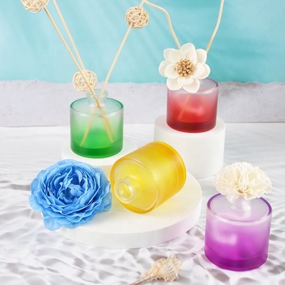 Harga yang bagus 200ml Botol Diffuser Kayu Kaca Bulat Matte Hitam Matte Biru Custom Logo Dicetak on line