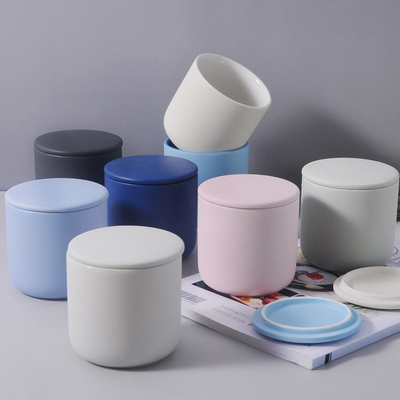 Good price Cylinder Luxury Candle Jars Matte Empty Geometric Ceramic Candle Jars With Lids online